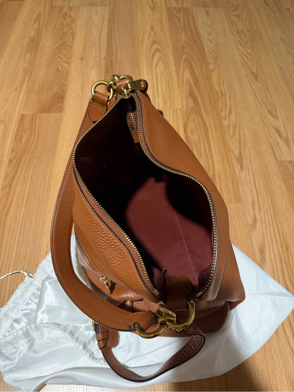 Coach Pebbled Leather Shoulder Bag in Cognac Brown - Picture 6 of 10